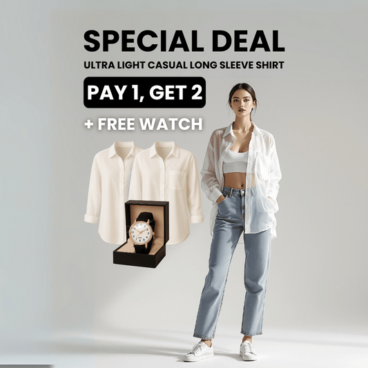 Everyday Elegance Long Sleeve Shirt -  Buy 1, Take 2 + Free Clock