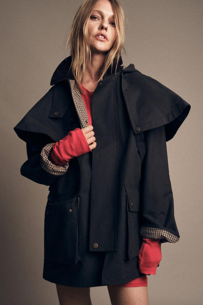 Trench Coat with Contrast Collar & Detachable Hood